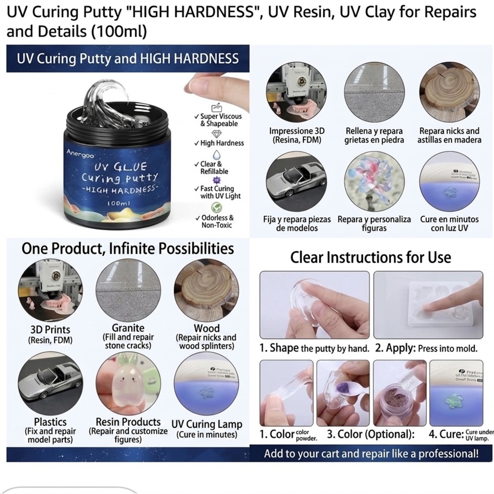 UV Cure Putty Resin Adhesive 100ml Multi-Purpose Repair Craft DIY